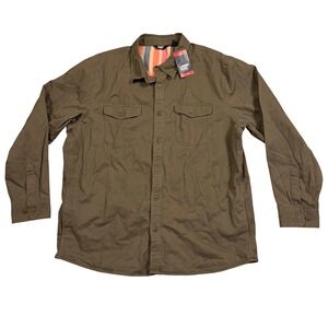 Lands End Mens Flannel Lined Twill Shirt Jacket XL Olive Green Striped Lining